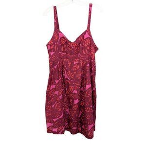 Joe Fresh Women Dress Large Burgundy Red Floral Cotton Pleated Adjustable Straps